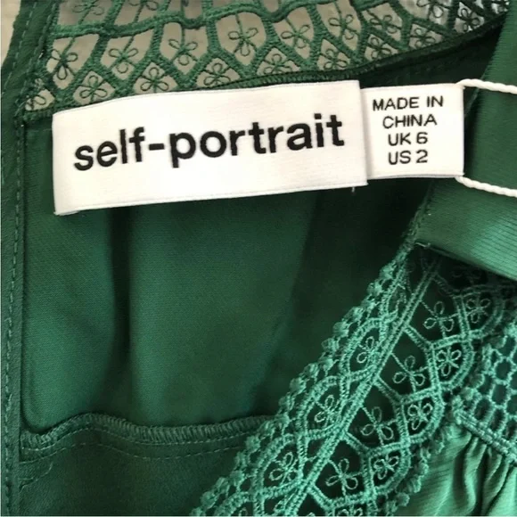 Self Portrait Green Fine Lace Trim Long Sleeve Mini Dress NWT Self Portrait Green Fine Lace Trim Long Sleeve Mini Dress NWT
